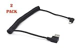 Coiled Micro USB Cable - Riipoo 1.5 Meter Coiled Right Angle Micro B USB Charger Cable, USB to Micro USB Sync Charging and Data Transfer Spring Coiled Cord for Micro USB Devices