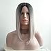 Short Wig Cosplay Wigs for Women Ombre Hair Silver Gray Synthetic Wigs Black to Grey Anxin Bob Straight Middle Part Full Head Wigs Heat Resistant (28CM, Grey)