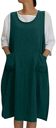 Sleeveless Soft Cotton Linen Apron Pinafore Dress, Japanese Style Halter Apron with Two Side Pockets, Clothes Gift for Women DIY Project, Crafting, Baking, Cooking