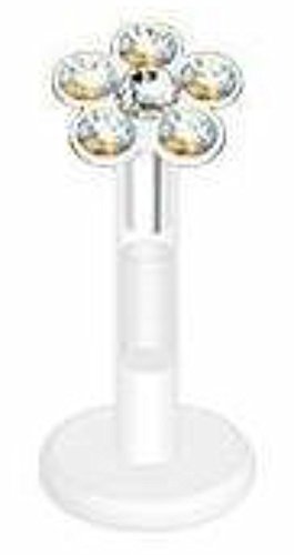 Body AccentzFlower Cut Press-fit Cz Gem Bio-Flex Shaft Labret Monroe 16g 5/16" Lip Chin Tragus Ring