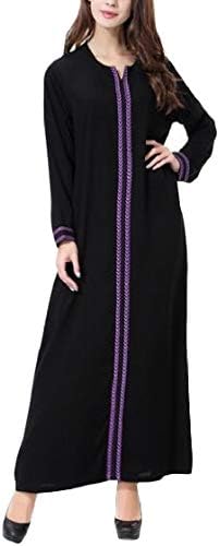 Macondoo Women Muslim Long-Sleeve Turkish Dubai Abaya Gown Swing Dress