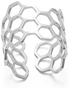 Hollow Out Hexagonal Honeycomb Adjustable Open RingsSilver