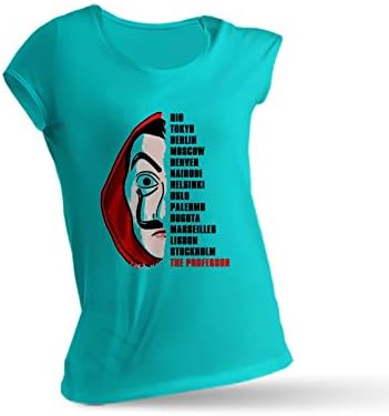 T Shirt Woman LA CASA DE Papel. Professor Tokyo Rio Berlin Nairobi Moscow Denver Helsinki Oslo Stockholm Lisbon Palermo Marseilles