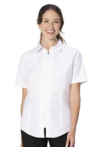 Chef Works Women's Cody Zip Work Shirt, White, XX-Large