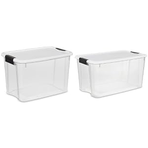 Image of Sterilite 19859806, 30 Quart/28 Liter Ultra Latch Box, Clear with a White Lid and Black Latches, 6-Pack & Sterilite 19889804 70 Quart/66 Liter Ultra Latch Box, Clear with a White Lid and Black Lat