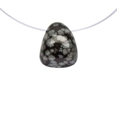 Gemstone Necklace with Pendant Necklace Stone Tumbled Stone Snowflake Obsidian USA Drilled for Ladies and Gentlemen incl. Leather Cord