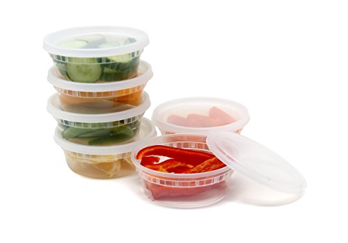 Plastic Food Storage Containers with Airtight Lids 8 oz. - PP FoodSafe Plastic, BPA Free, Restaurant Deli Cups, Foodsavers, Baby Lunch Container, Portion Control, and Meal Prep Containers, 24 Pack
