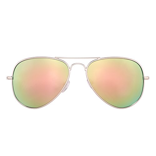 Retro Mirror Aviator Sunglasses Flash Tinted Lens Eyeglasses for Women Men UV400 (Gold/Pink)