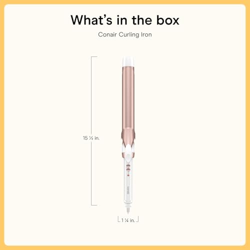 Conair Ceramic Long Barrel XL Curling Iron, 1 ¼” Barrel Produces Classic Curls – for use on Medium and Long Hair, Hair curler | Extra-long 7.5-in. Barrel With Cool Tip, Styles Loose Curls on Medium and Long Hair, White/Rose Gold, CD709L