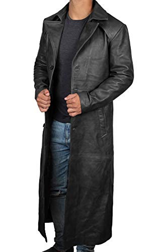 Black Winter Real Leather Overcoat | Jackson Black, XL