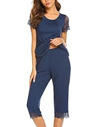 Pijama capri de manga corta con bolsillo para dama