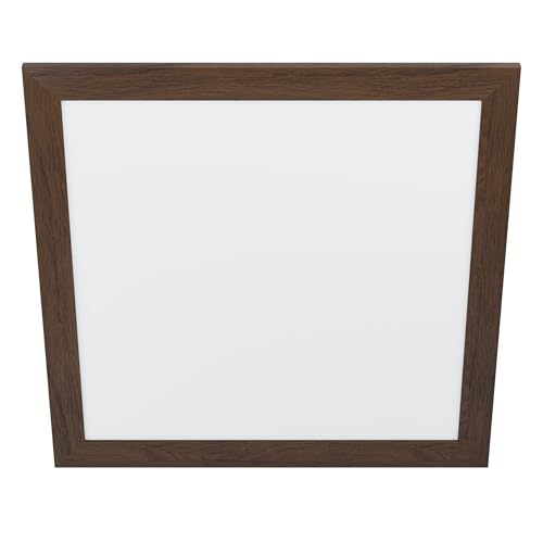EGLO LED Panel Piglionasso mit Holz Deko-Rahmen, Deckenlampe Holz in Dunkel-Braun, Küchenlampe, Bürolampe, LED Flurlampe Decke neutralweiß, L x B 64,5 cm