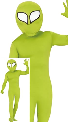 FIESTAS GUIRCA Déguisement Alien Vert pour Homme - Costume Extraterrestre comprenant Tête d'Alien, Combinaison, Gants - Costumes d'Halloween pour Hommes Taille Adulte S