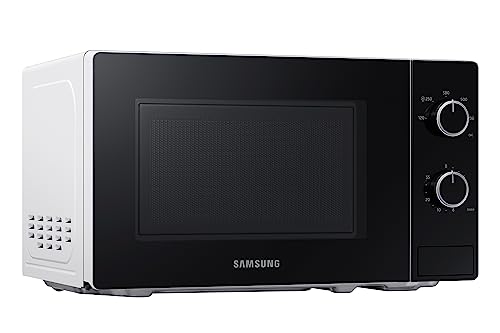 Samsung Solo-Mikrowelle, 700 W, Epoxy-Garraum mit 20 l Volumen, 5 Leistungsstufen, Defrost, Weiß/Schwarz, MS20A3010AH/EG