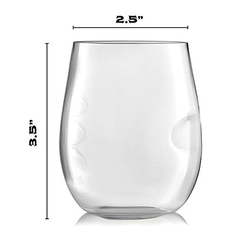 32 Pack Finger Indentations Stemless Plastic Wine Glasses Disposable 12 Oz, Smooth Rim