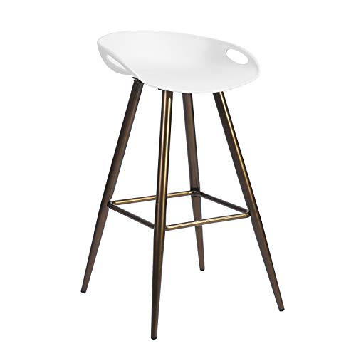 Set of 2 Bar Stools,Kitchen Counter Bar Breakfast Bar Chairs,Modern Minimalist Loft Style High Stools,Seat Height 27.6 Inches,with Low Backrest & Footrest,for Kitchen Island,Counter,PP White & Bronze