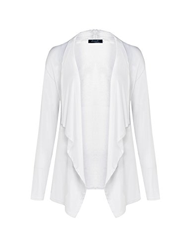 Women's Open Front Drape Soft Hem Long Sleeve Cardigan White L