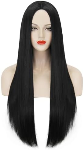 Mersi Long Black Wigs for Women Costume 27'' Long Straight Black