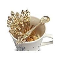 LINFON 8Pack Mini Spoons Set Gold Vintage Orris Pattern Carved Coffee Tea Spoon Mini Ice Cream Scoop