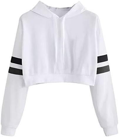 Women Casual Sweatshirt Crop Top, Fashion Striped Print Long Sleeve Hoodie Sweatshirt Jumper Autumn Winter New Pullover Tops (S,M,L,XL,2XL)