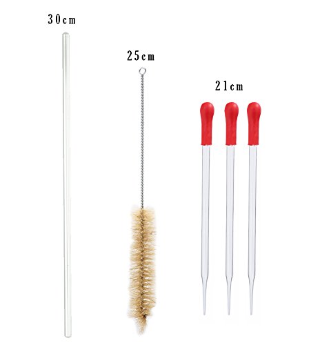 250ml Beaker 250ml Flask and 100ml Cylinder Glass Measuring Set with 3 X 20CM Dropper, 1 X 30CM Stir Bar and 1 X Cylinder Brush Pack of 8 with Gifts Avalible