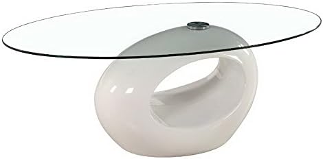 Gravity Decor High Glossy Oval Style Glass Coffee Table, White