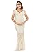 JustVH Women's Off Shoulder Short Sleeve V Neck Lace Maternity Gown Maxi Photography Dress Beige