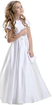 Lacey BellGirls Holy Communion Flower Girl Satin Short Sleeve Dress Satin Bow CD-18
