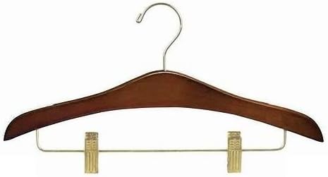 Walnut Decorative Combination Hanger w/ Clips [ Bundle of 25 ]