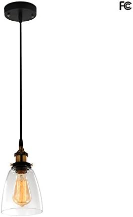 RH RUIVAST Industrial Edison Mini Oval-shaped Vintage Style Bell Clear Glass Shade 1-Light Pendant Light Antique Factory Hanging Lamp Ceiling Light Fixture