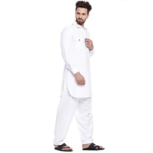 very me men white colour cotton pathani kurta salwar