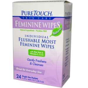 Puretouch Skin Care Individual Flushable Moist Feminine Wipes 24 Wipes