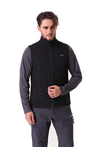 Trailside Supply Co.Men's Fleece-Lined Softshell Vest Outdoor Travel Gilet Stand Collar Water-Repellent,Black,L
