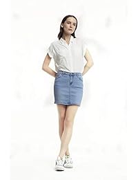 OppaaL falda de jean de cadera, estilo casual, mini elástico, para dama