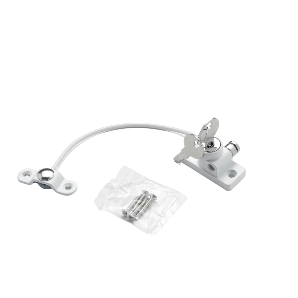 Cardea Solutions Essential Window Cable Restrictor - Suitable for uPVC, Wooden, Metal, and Aluminum Window Frames, Easy Install Child Safety Lock - White (2 Pack)
