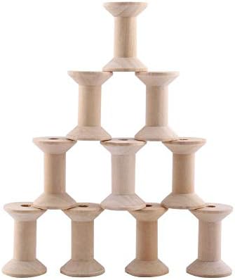10pcs Wooden Thread Bobbins, 47mm x31mm Empty Thread Spools Natural Wood Color for Hand and Machine Sewing.