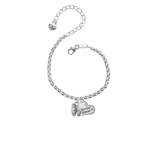 Small Ballet Slippers Wonder Woman Heart Charm Bracelet