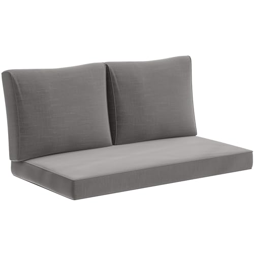 Outsunny 2 Seater Outdoor Seat Cushions with Backrest, Loveseat Double Sofa Outdoor Furniture Cushions, Fade-Resistant Replacement Patio Cushions for Indoor and Outdoor, Light Grey