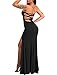 YMDUCH Women's Bodycon Strapless Lace up Side Split Backless Cocktail Maxi Dress Black