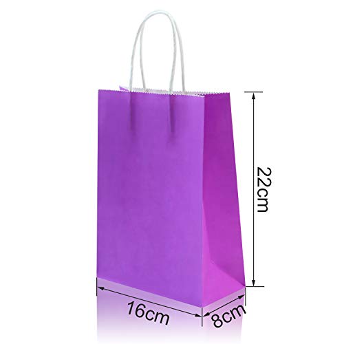Coobey 20 Pieces Kraft Paper Bags Party Favor Bags Craft Paper Bags with Handle for Birthday, Baby Shower, Wedding and Party Celebrations (Light Blue, Light Purple, Pink)