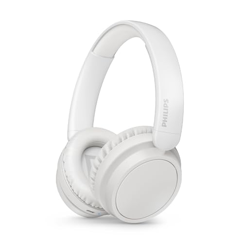 Philips TAH5209WT Leichter ohraufliegender kabelloser Bluetooth-Kopfhörer mit passiver Geräuschisolierung – 65 Stunden Spielzeit, deutliche Anrufe, dynamischer Bass, 2 Stunden USB-C-Laden – Weiß
