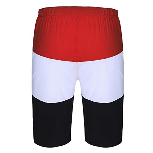 Mens 2 Piece Outfit Sport Thin Set Spring Summer Casual Short Sleeve Color Block Tops + Short Pants Tracksuit (Red, XXL)