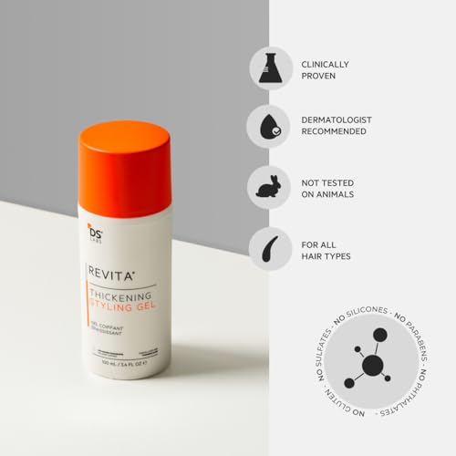 DS Labs For Men & Women Revita Hair Styling Gel for All Hair Types - Medium Hold, Volumizing & Thicker Looking Finish, Water Based, No Flakes or Residue, 3.4 Fl Oz