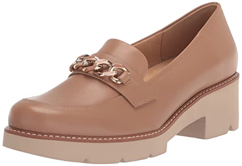 Naturalizer Womens Desi Chain Detail Platform Lug Sole Heeled Loafer,Taupe Beige Leather,6M