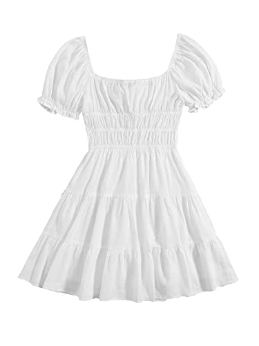 white puff sleeve ruched dress