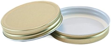 Wide Mouth Mason Jar One Piece Canning Lids, Set of 4 - Gold Metal with Plastisol Hi Heat Liner for Water Bath &amp; Pressure Canning - Fits Ball Wide Mouth and Orchard Road Wide Mouth Jars