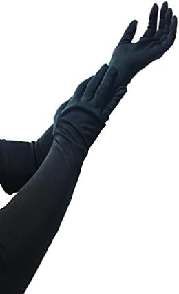 Men's and Women's Long Black Smooth Shiny Non-Elastic Gloves for Fancy Dress, Evenings Out, Moisturizing, Party Dress, Wedding, Prom, Hand Accessories. (2 Pair)