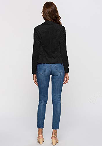 Escalier Womens Suede Leather Jacket Open Front Lapel Cardigan Blazer Jackets Black S - Thumbnail 6