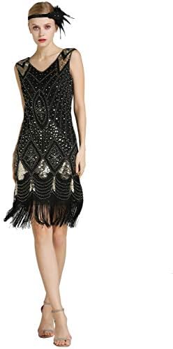 Women 1920s Great Gatsby Dress Sequins Beaded Latin Dance Dress for Women Sleeveless Mini Party Dresses