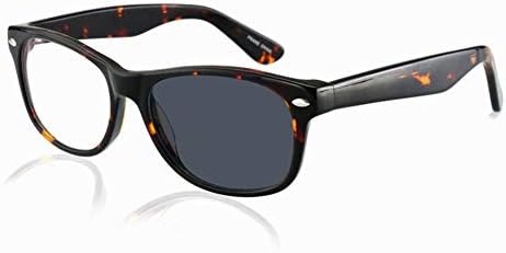 Trendy Bifocal Reading Glasses Readers for Men and Women - Photochromic Sunglasses, Acetate Square Frame/Clear thin flat lens/Anti Glare/Magnification 1.0 to 3.00 Intensity,Tortoiseshell,+1.0